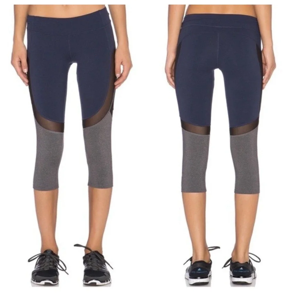 alo Yoga Curvature Capri Navy Gray Mesh‎ Leggings No Size Tag XS